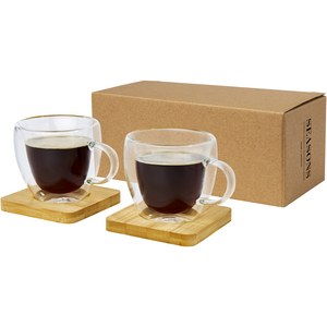 Seasons 113314 - Manti 2-piece 100 ml double-wall glass cup with bamboo coaster 