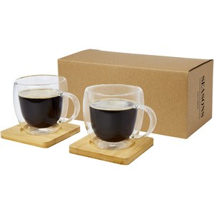 Seasons 113315 - Manti 2-piece 250 ml double-wall glass cup with bamboo coaster 
