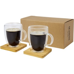 Seasons 113316 - Manti 2-piece 350 ml double-wall glass cup with bamboo coaster 